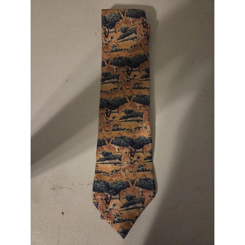 Vintage Endangered Species Silk Neck Tie Giraffes Savanna Wildlife Safari 56"